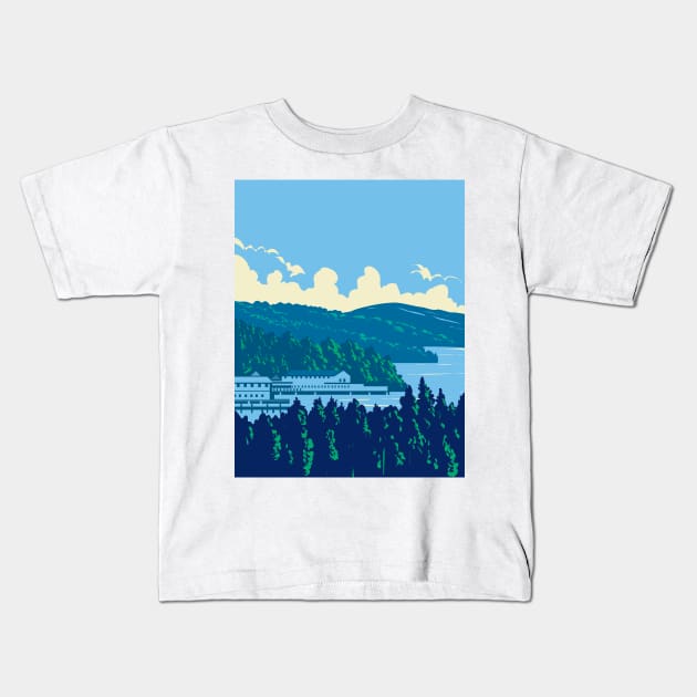 Weirs Beach on Lake Winnipesaukee in Lakes Region of New Hampshire USA WPA Art Poster Kids T-Shirt by retrovectors